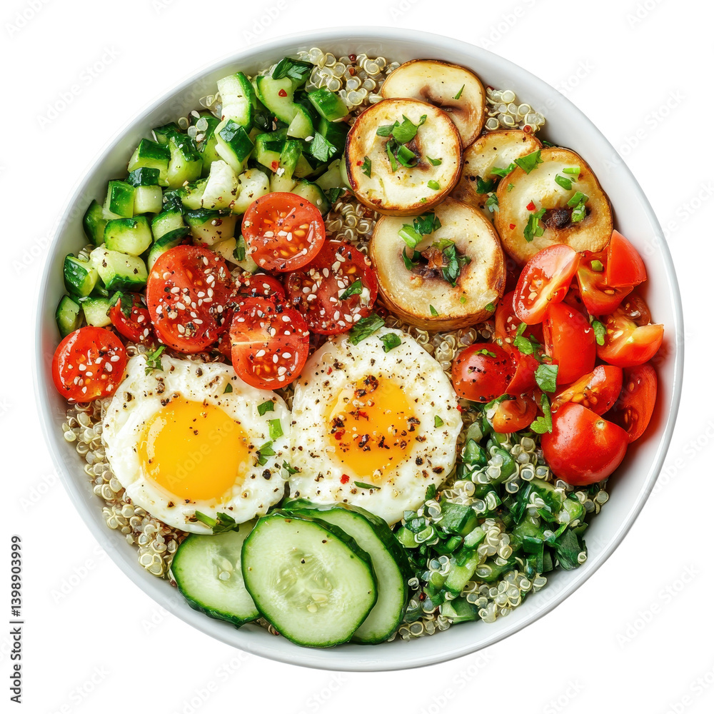 breakfast bowl with quinoa and vegetables isolated on a white transparent background breakfast bowl with quinoa and vegetables isolated on a white transparent background