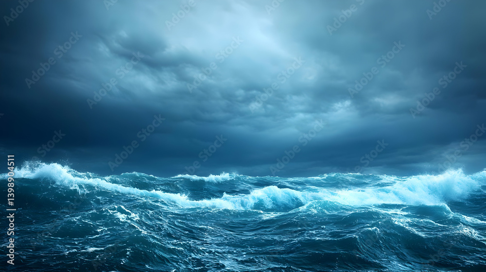 Obraz premium Stormy Ocean Waves Under Dark Sky