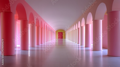 Pink colonnade hallway architectural design