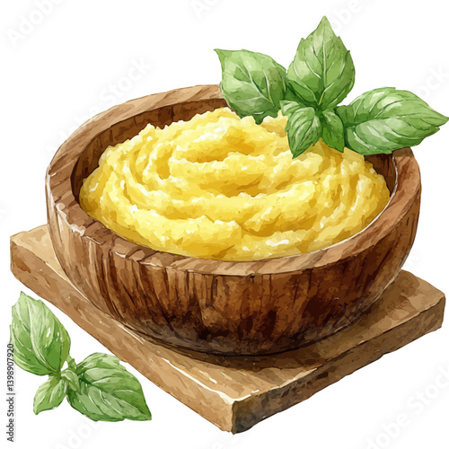 watercolor of Polenta, vector, isolated on a white background.