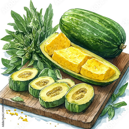 watercolor of Polenta, vector, isolated on a white background.