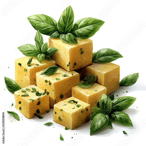 Polenta, vector watercolor illustration, isolated on a white background.