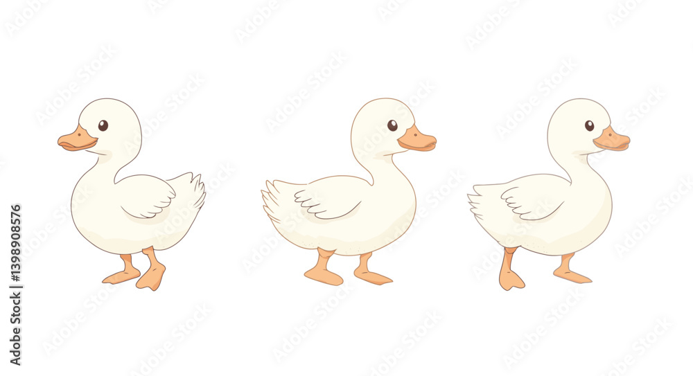 A charming duck character is depicted walking in a minimalist and contemporary illustration style with a flat aesthetic