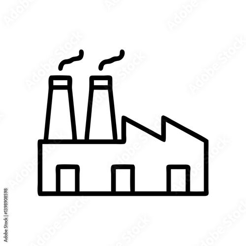 Factory icon with smokestacks in minimalist line style  