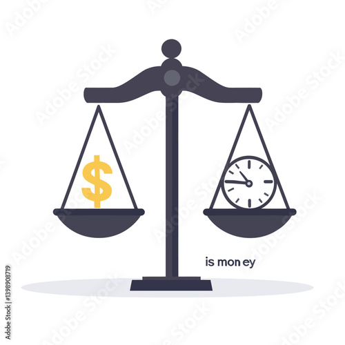 Weighing modern watches and money on scales illustrates the concept of balancing time and wealth