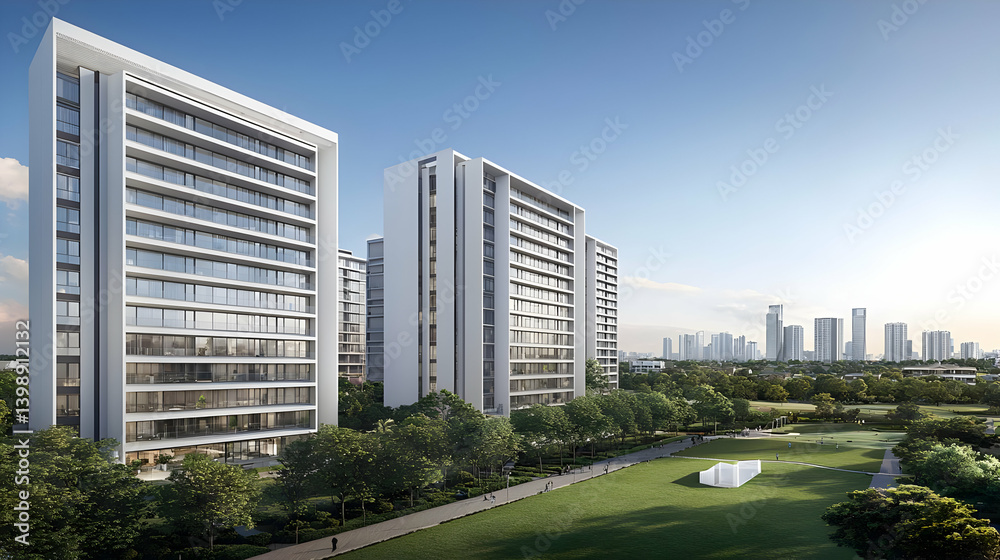 Obraz premium Modern High-Rise Residential Complex In Urban Landscape