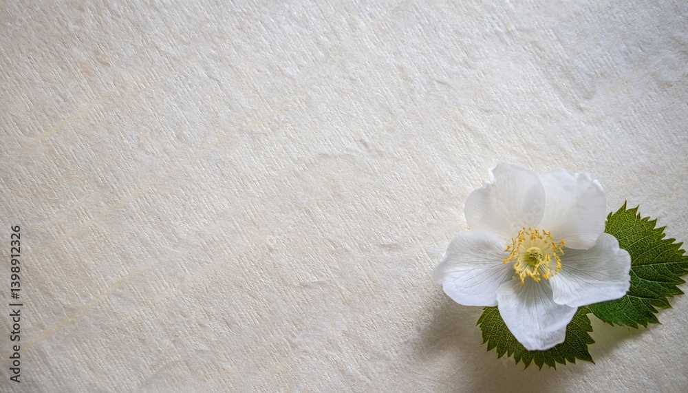 Naklejka premium 微細な和紙の質感とタマスダレの純白が描く、涼やかな夏の朝の一瞬