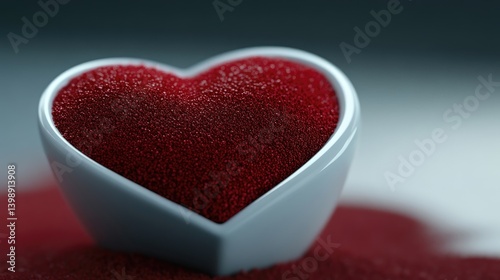 Heart-shaped bowl filled with red granules
