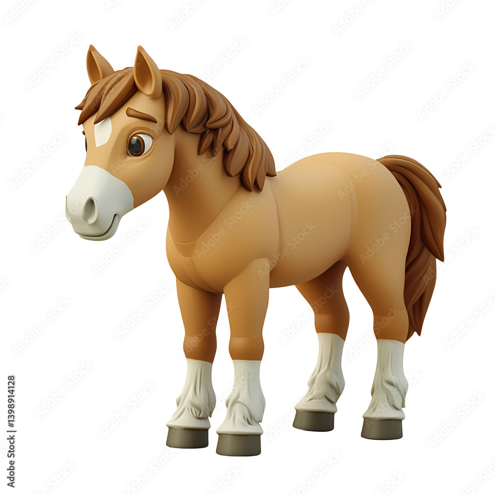 Three-Dimensional Figurine of a Cute, Playful Brown Horse Toy with Realistic Details and a Transparent Background Three-Dimensional Figurine of a Cute, Playful Brown Horse Toy with Realistic Details and a Transparent Background