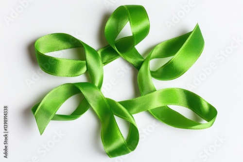 A green ribbon arranged in a circular pattern isolated on white background