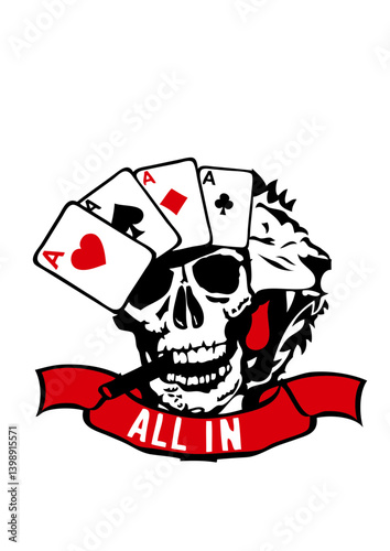 Tete de mort roi poker lion crane carré d'as carte tattoo tatouage