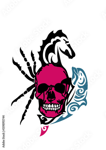 Tete de mort tribal cheval araigne tattoo tatouage