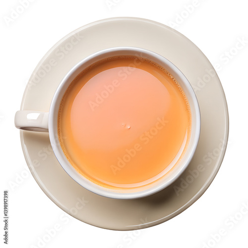 Top view of delicious thai tea in white cup on saucer beverage drink refreshment caffeine on transparent background