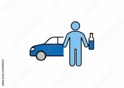 minimalist icon drunk driving warning blue stick