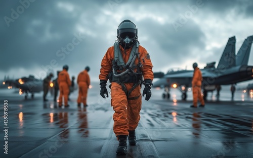 Determined Pilot on Aircraft Carrier Deck in Stormy Weather life of pilots photo series