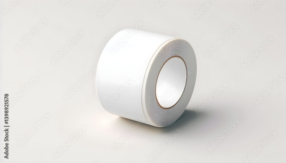 Blank label sticker roll with soft matte surface and even edges placed on pale product background