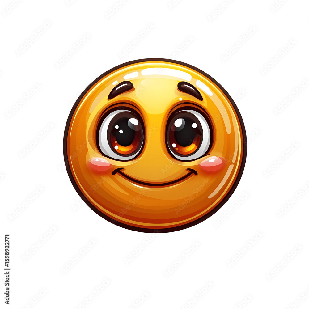 Fototapeta premium Happy Cartoon Emoticon with Bright Eyes and Cheeks Smiling Joyfully on a Transparent Background