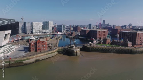 Wallpaper Mural Aerial view of Liverpool featuring the Museum of Liverpool, Royal Albert Dock, Mann Island buildings, Mersey River, and Radio City Tower. Torontodigital.ca