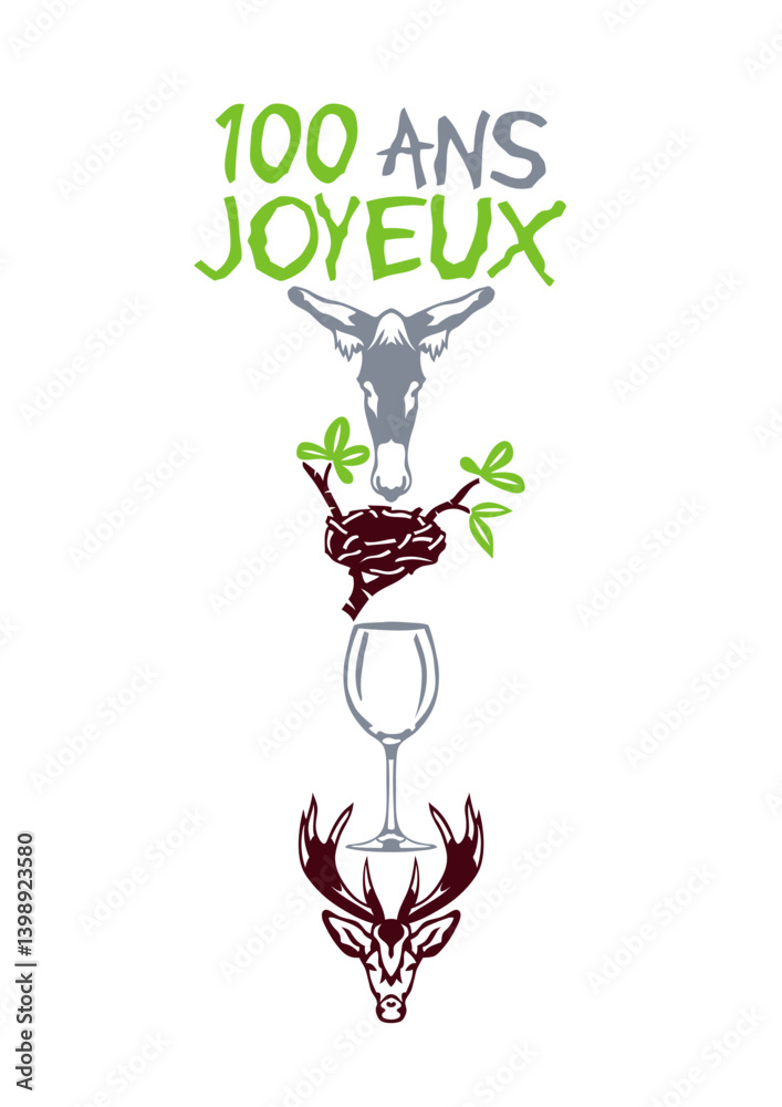 100 ans ane nid verre cerf rebus anniversaire