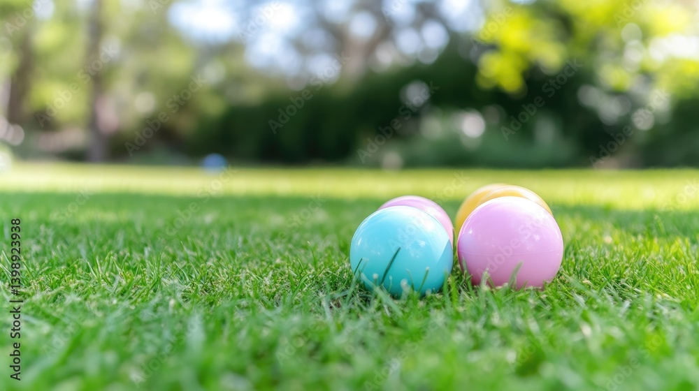 Naklejka premium Colorful Easter eggs on a lawn