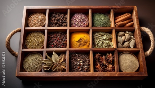 old wooden box with spices