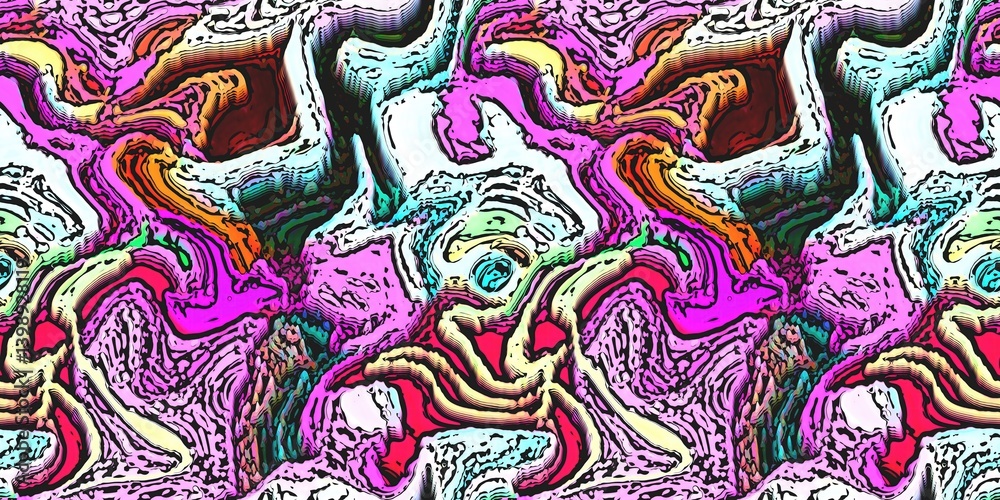 Fototapeta premium Modern marbled boho seamless border pattern. Funky wavy fashion background banner design. Painterly swirl effect for summer retro 80s vibes wash tape and edging trim.