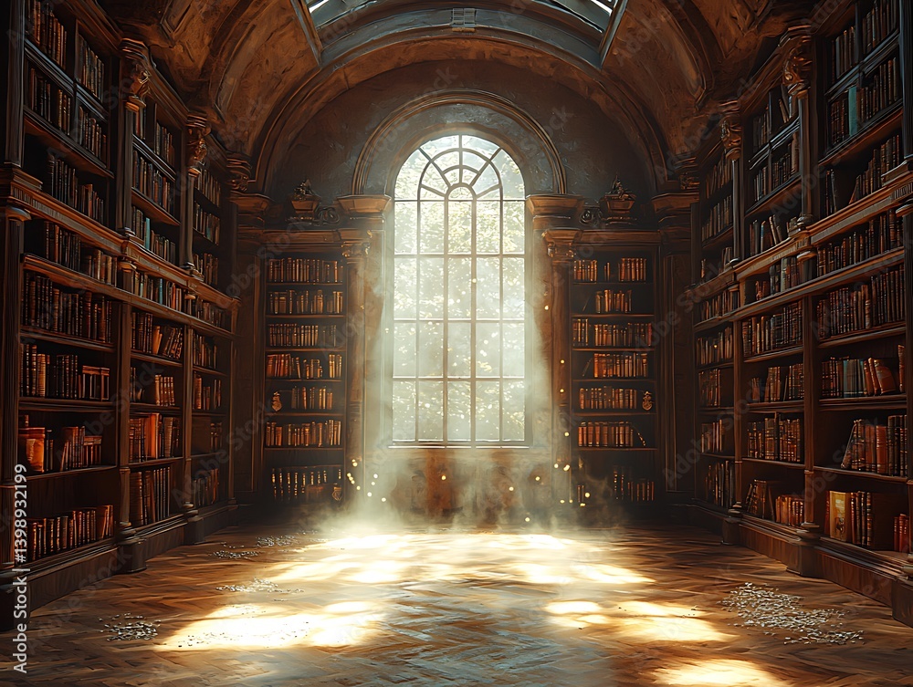 A cozy library with sunlight streaming through tall arched windows, volumetric rays highlighting floating dust and antique bookshelves, warm and inviting atmosphere, ultra-detailed, soft focus A cozy library with sunlight streaming through tall arched windows, volumetric rays highlighting floating dust and antique bookshelves, warm and inviting atmosphere, ultra-detailed, soft focus
