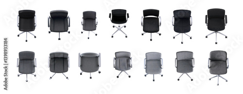 set of the Highly detailed top view of base neutral office chair  on transparent background, for floor design;