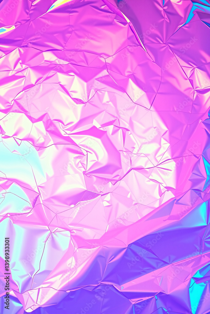 Fototapeta premium Vibrant holographic texture with iridescent folds, creating a futuristic, eye-catching background.
