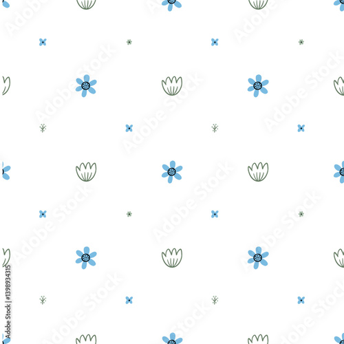 Blue Floral Seamless Pattern for Kids Apparel
