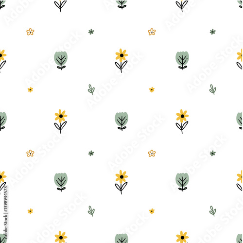 Seamless Yellow Floral Pattern for Kids Fabric