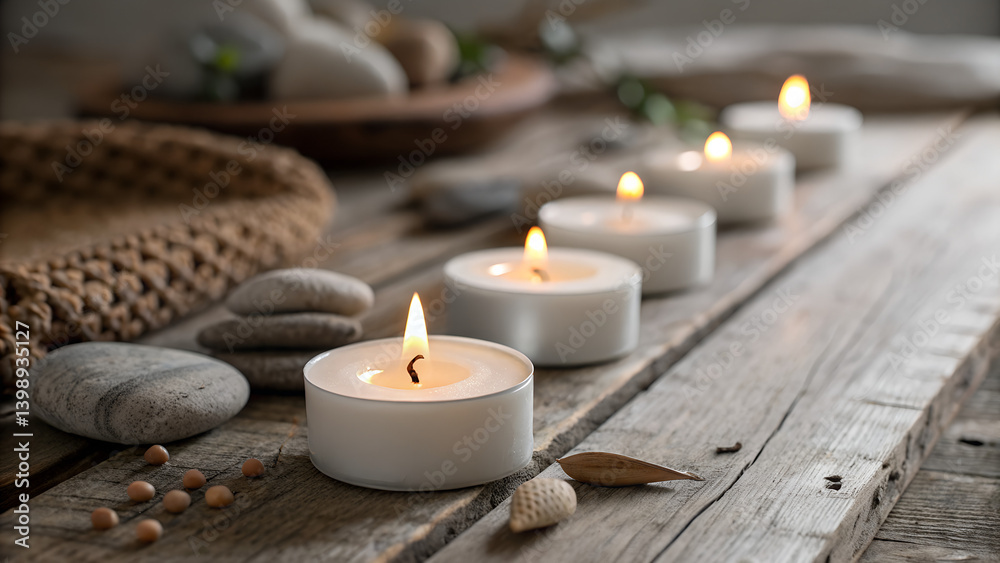 Relaxing Spa Setup with Candles and Natural Elements