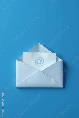 Minimalist composition of an envelope with an email symbol on a blue background, representing digital communication.