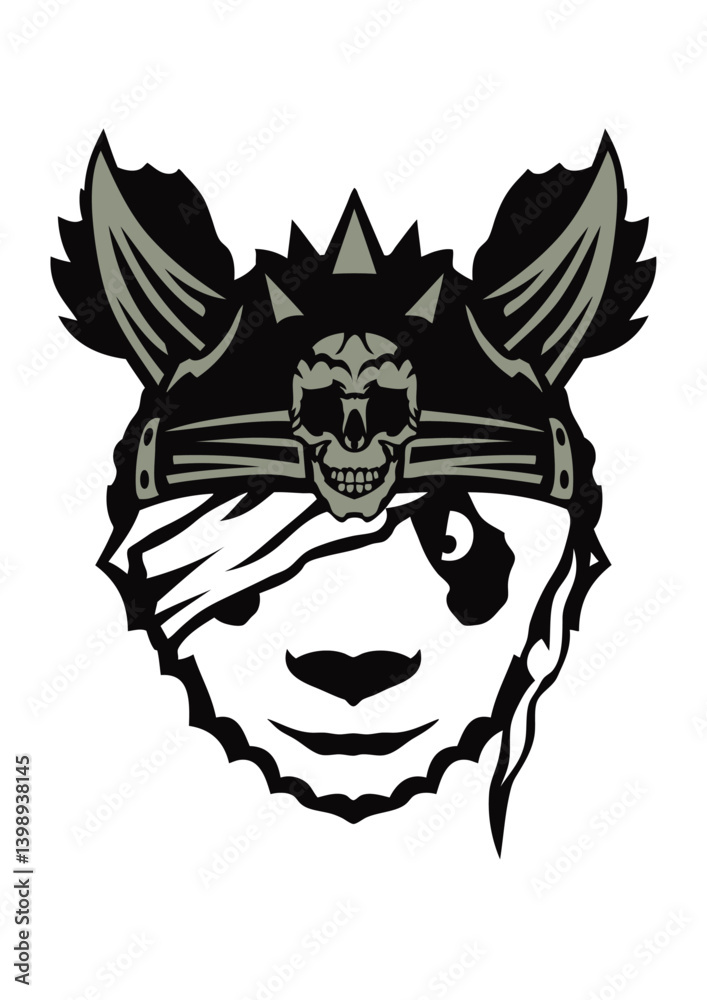 Fototapeta premium panda casque viking tete de mort 