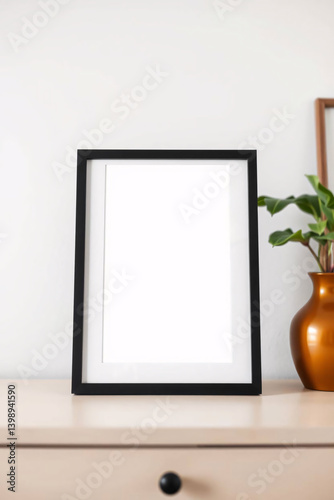 Minimalist black frame on a white dresser, creating a clean and modern interior aesthetic.