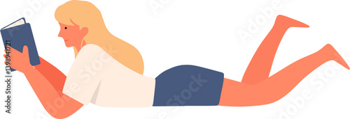 People read books women lies with textbooks or magazine for knowledge or information literature