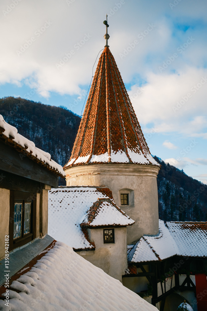 Snow On The Rooftops Of Historical Romanian Buildings