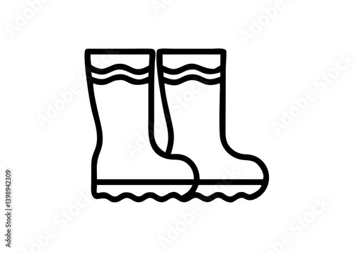 Icon of boots. Fishing tool motif.. Cute icon with black line drawing.