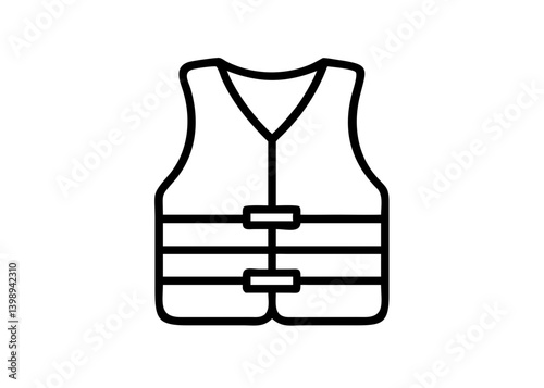 Life Jacket. Vest icon. Fishing tool motif. Cute icon with black line drawing.