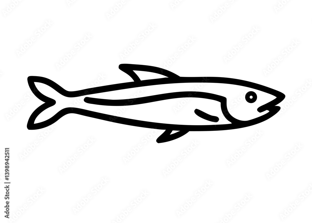 japanese whiting. fish icon. Cute icon with black line drawing. japanese whiting. fish icon. Cute icon with black line drawing.