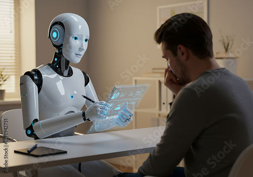 AI therapist taking notes while a person cries