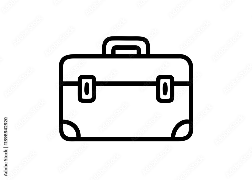 Suitcase. Cute icon with black line drawing.