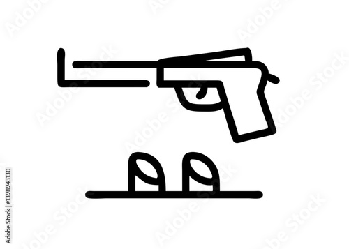 A projectile gun. icon. Cute icon with black line drawing.