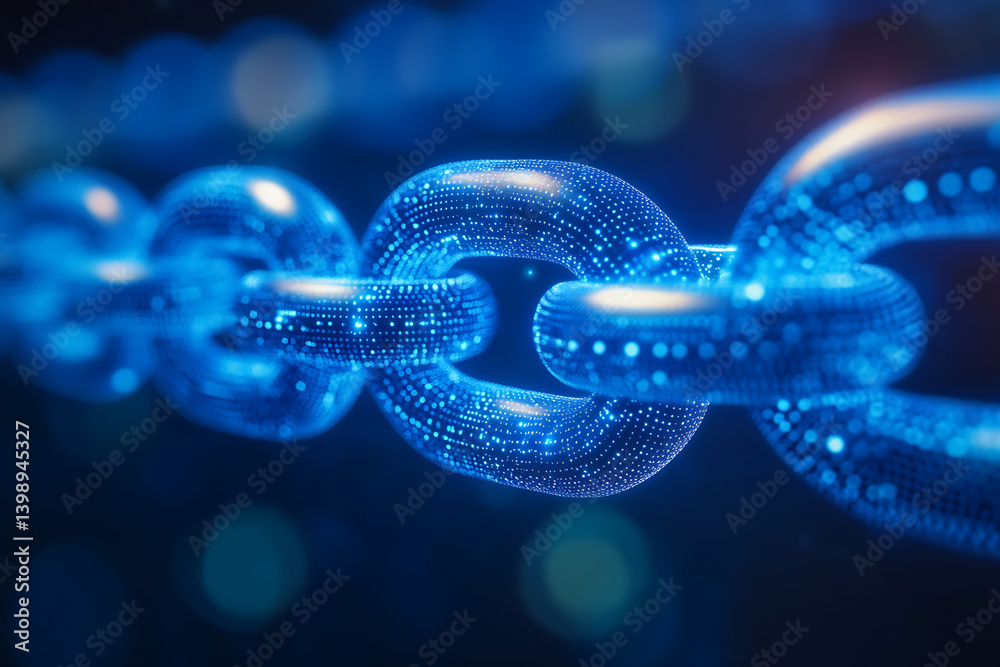 Digital Chain Link, Conceptual Blue Connection for Secure Technology Digital Chain Link, Conceptual Blue Connection for Secure Technology
