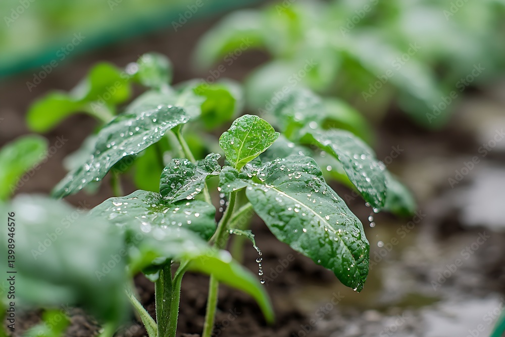 Fresh Spinach Plants in Soil with Crystal Clear Water Droplets Showcasing Natural Growth and Greenery : Generative AI Fresh Spinach Plants in Soil with Crystal Clear Water Droplets Showcasing Natural Growth and Greenery : Generative AI
