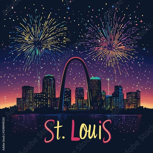 City of St. Louis  night time skyline postcard style vector illustration	