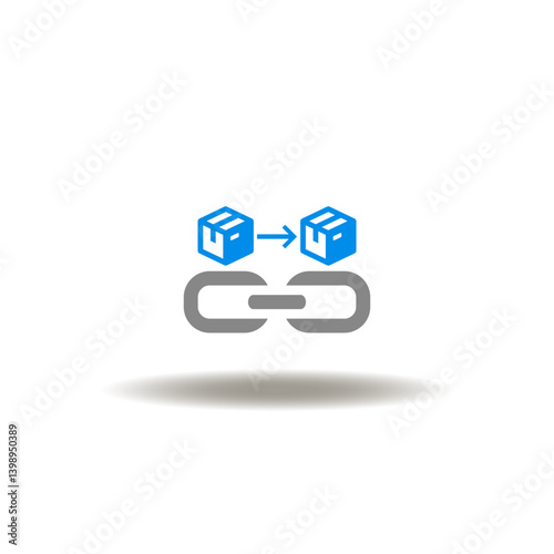 Obraz na płótnie Vector illustration of chain and packaging boxes with arrow right. Icon of distribution, logistics, procurement. Symbol of SCM Supply Chain Management. w salonie