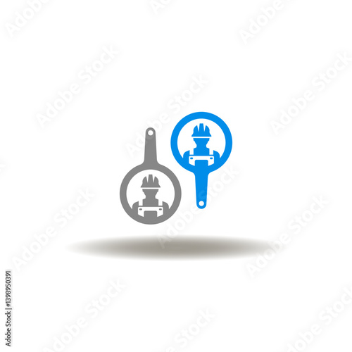 Obraz na płótnie Vector illustration of magnifying glasses with workers. Symbol of industrial recruitment or HR. Icon of engineers search. w salonie
