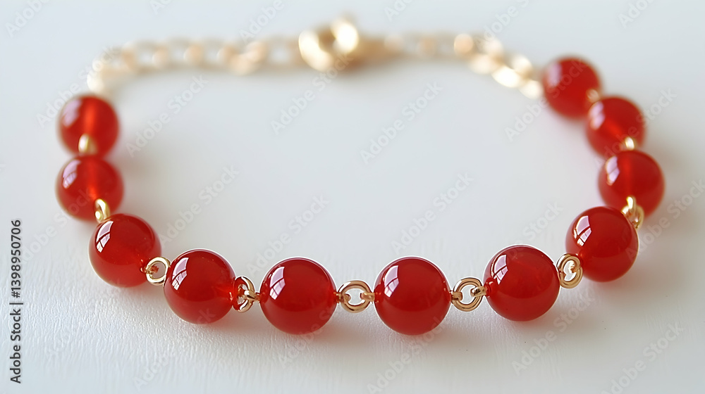 Obraz premium Carnelian gemstone bracelet on white background; elegant jewelry; fashion accessory; ideal for online store product photography