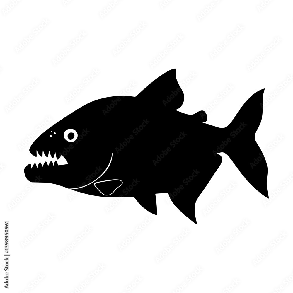 Fototapeta premium Piranha Fish Silhouette Vector Graphic